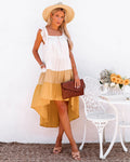Melody Of Summer Pocketed High Low Tiered Midi Dress Mustard