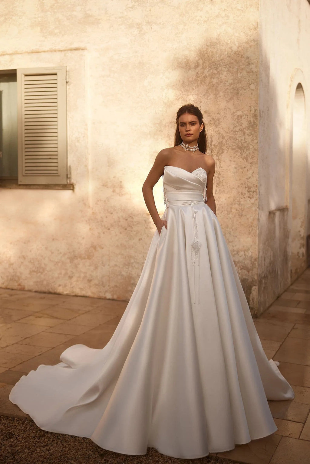 Luxury Satin Wedding Dresses A-line Bridal Gown Bride Dresses Vestidos De Novia