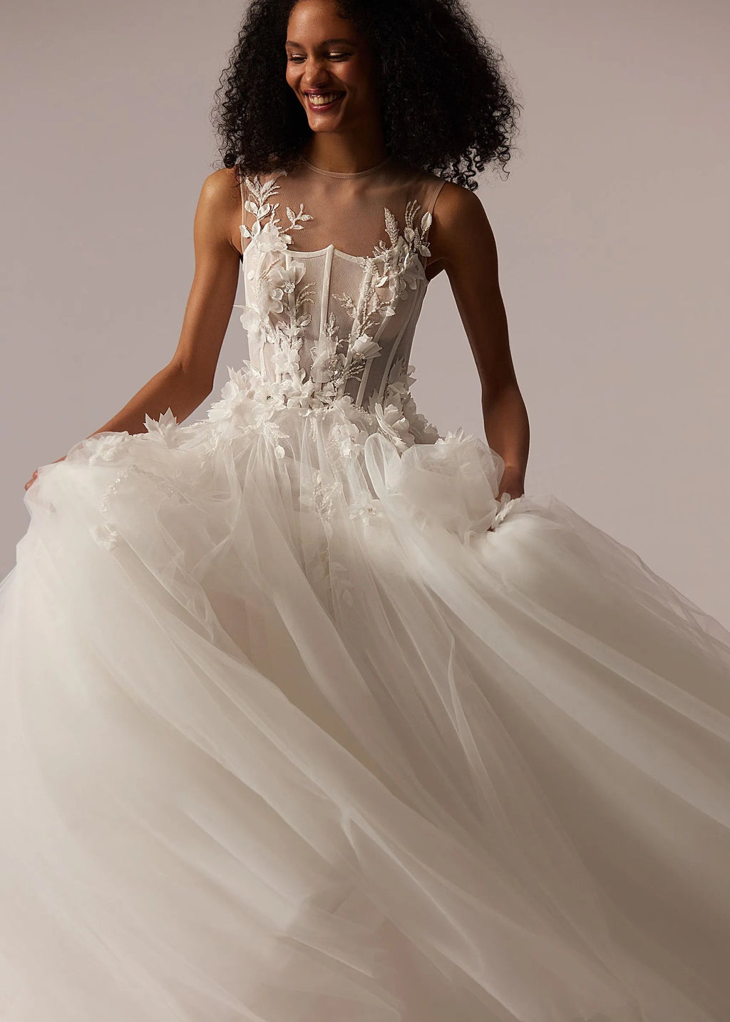 Modern O-neck A-line Wedding Dress Elegant 3D Flowers Tulle Bride Customized Romantic Corset Bridal Gown Vestidos De Novia