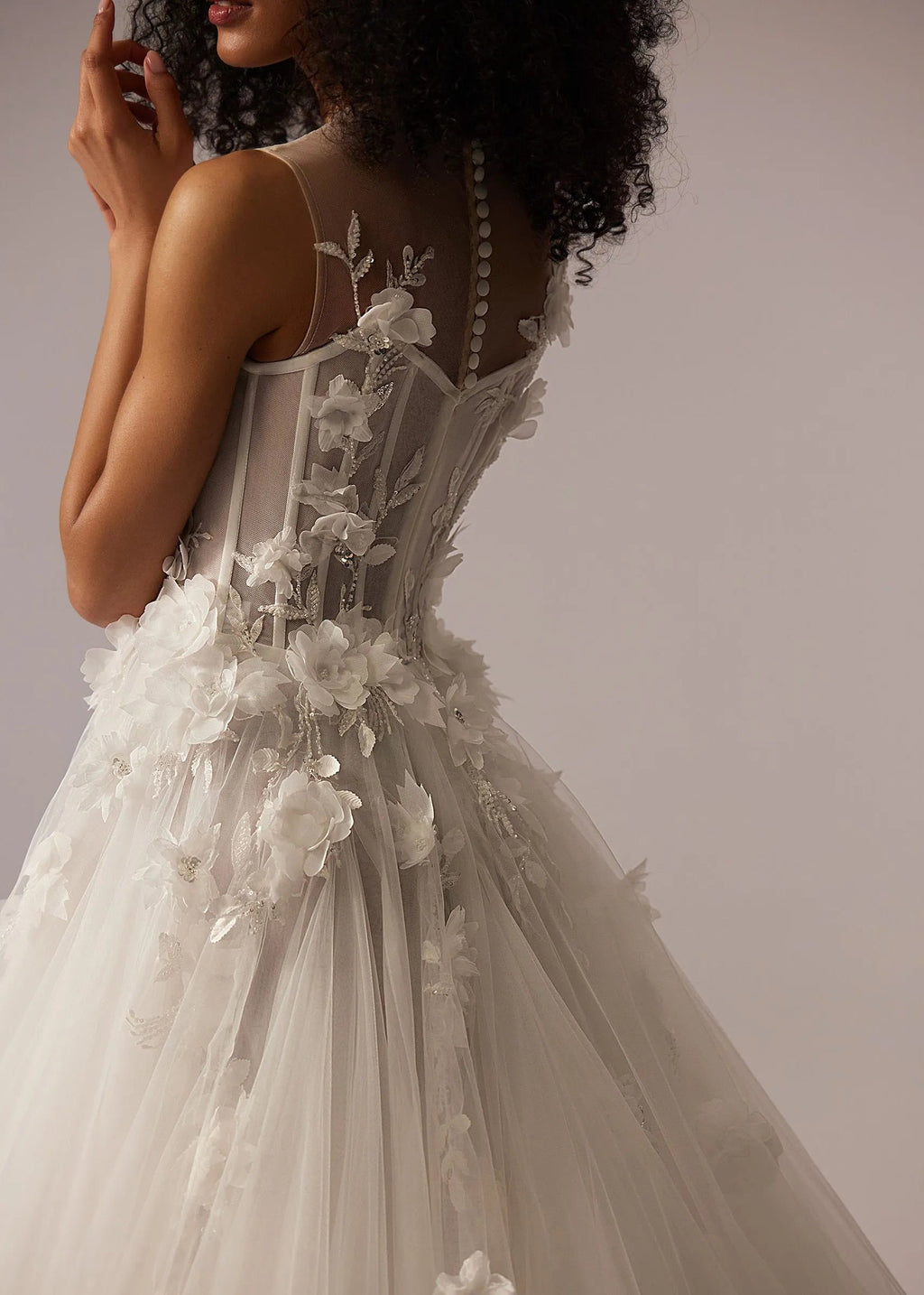 Modern O-neck A-line Wedding Dress Elegant 3D Flowers Tulle Bride Customized Romantic Corset Bridal Gown Vestidos De Novia