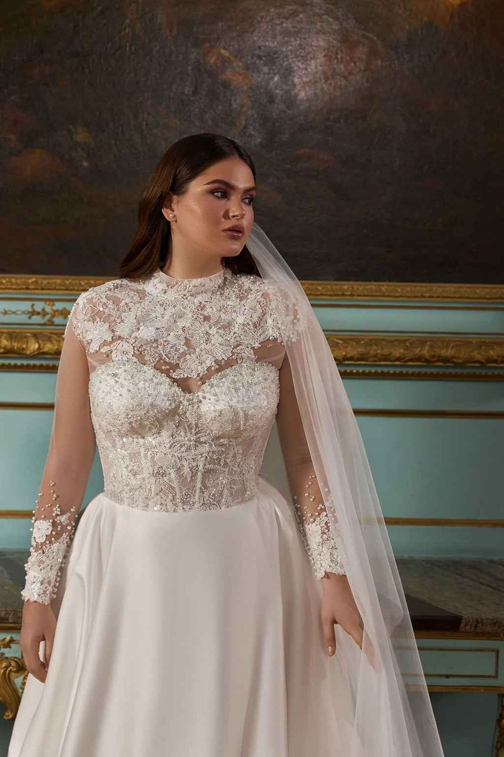 Exquisite Long Sleeves Wedding Dresses Princess Applique Lace Dress For Wedding Ceremony A-Line