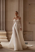 Romantic Wedding Dresses for Women Appliques Lace Sweetheart Full Sleeves Draped Zipper Robe De Mariée