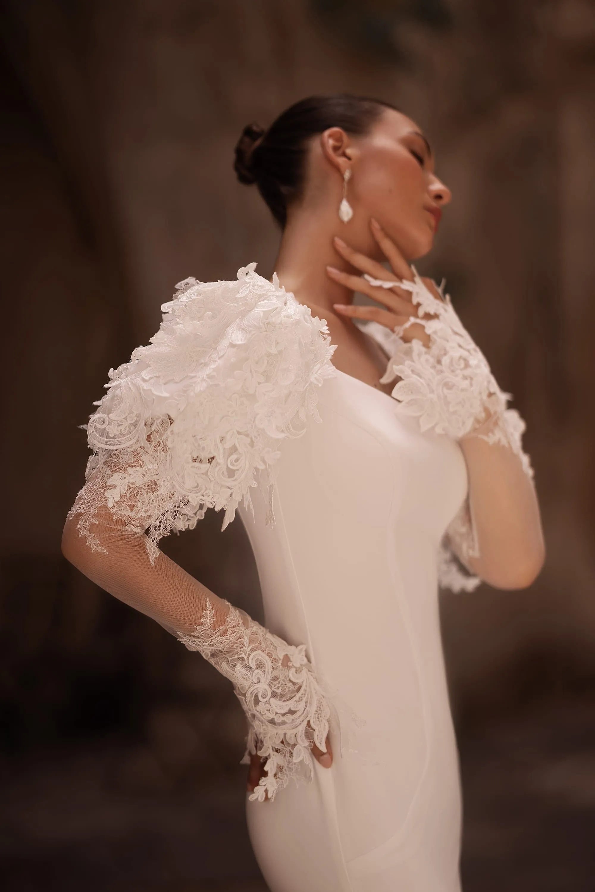 Elegant Jersey Wedding Dress Mermaid Long Sleeve Applique Square Neck Backless Court Train Vestido De Noiva Simples E