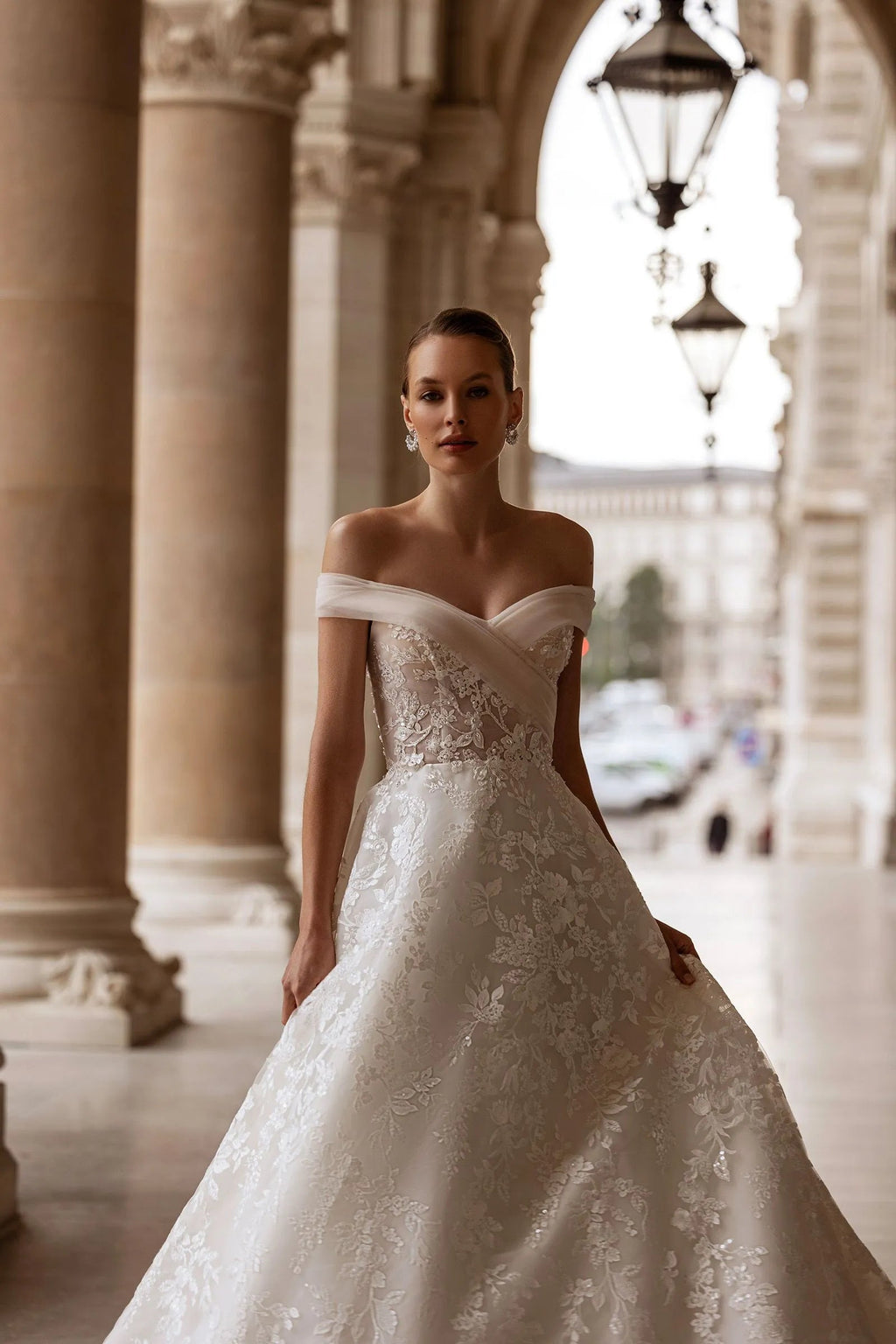 Classic Wedding Gown For Women Appliques Off the Shoulder Floor Length Zipper Draped Vestidos De Novia