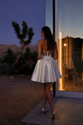 Mini Satin Sweetheart Wedding Dress Simple Sleeveless Pleat Sexy Open Back With Button Short Bridal Gowns