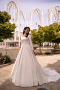 Simple Satin Wedding Dresses For Women Elegant Long Sleeves Bride Dress A-Line vestidos de novia