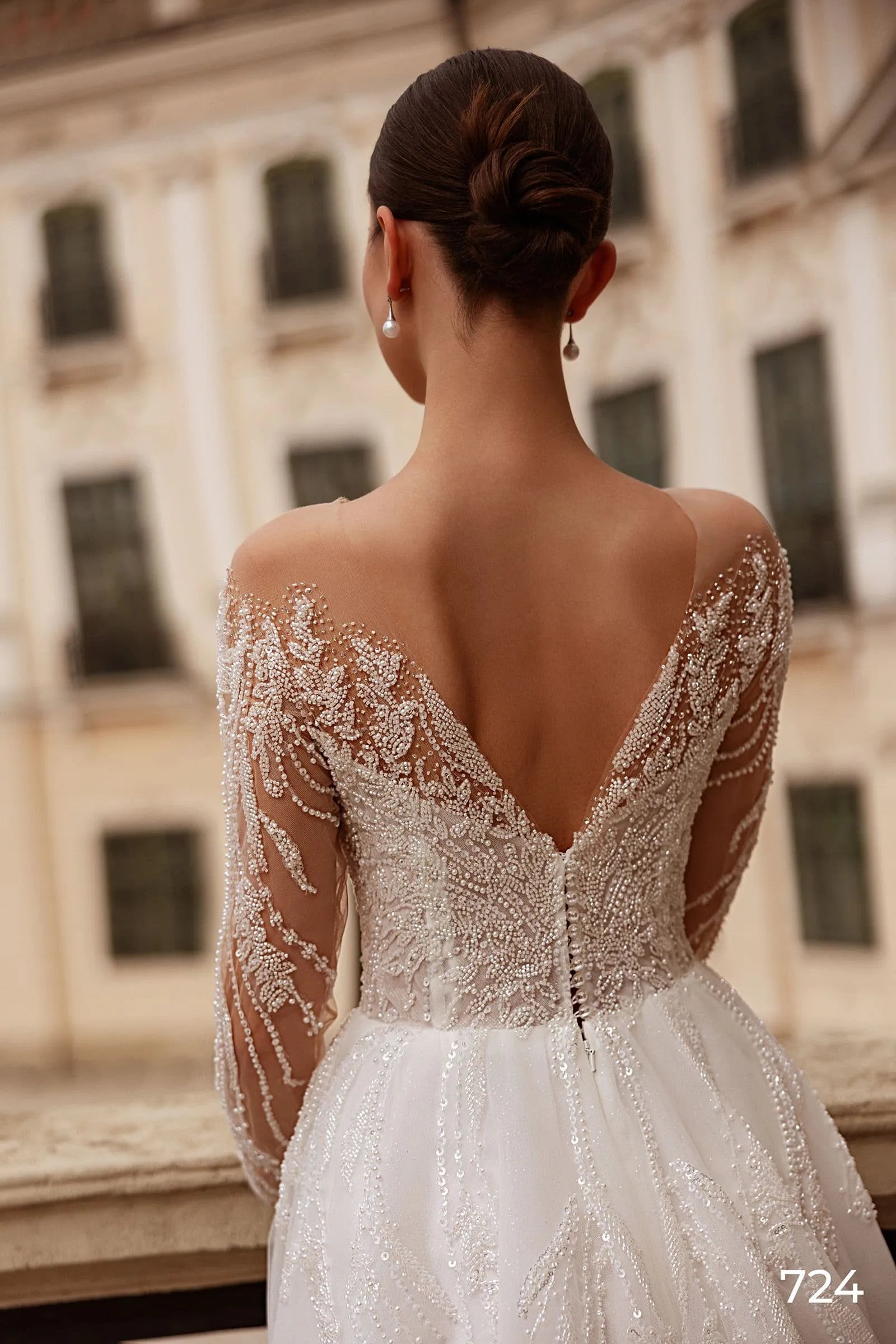 Wedding Dress Sequins Bridal Ball Gowns V Neck Long Sleeves Customized Vestidos De Novia