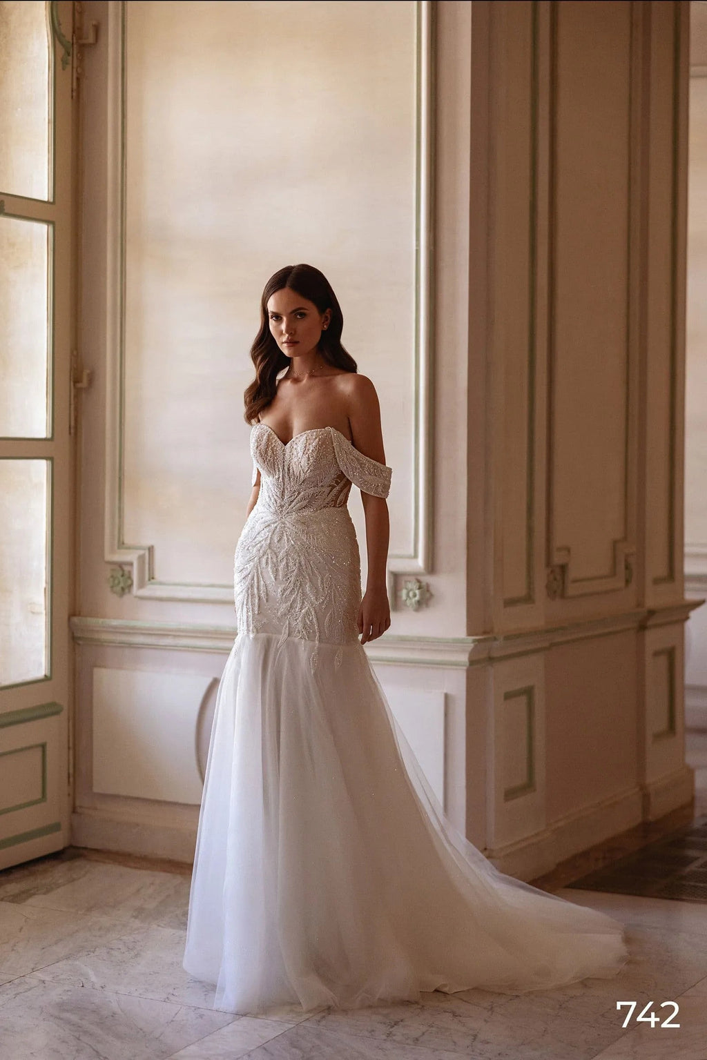 Elegant Mermaid Classic Women's Wedding Dresses Modern Lace Appliques Bride Gowns Popular Off Shoulder Wedding Gown