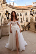 Beach Tulle Off The Shoulder Wedding Dresses Modern Sweetheart A-Line Bridal Gowns Pleated Sleeves