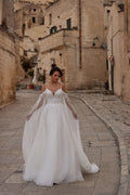 Romantic Spaghetti Off the Shoulder Ball Gown Wedding Dress Tulle Chapel Train Princess Bridal Gown Customized