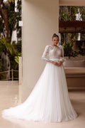 Wedding Dresses Long Sleeve Appliques Lace Modern Bridal Dress Tulle Bride Gowns Vestidos De Novia Customized