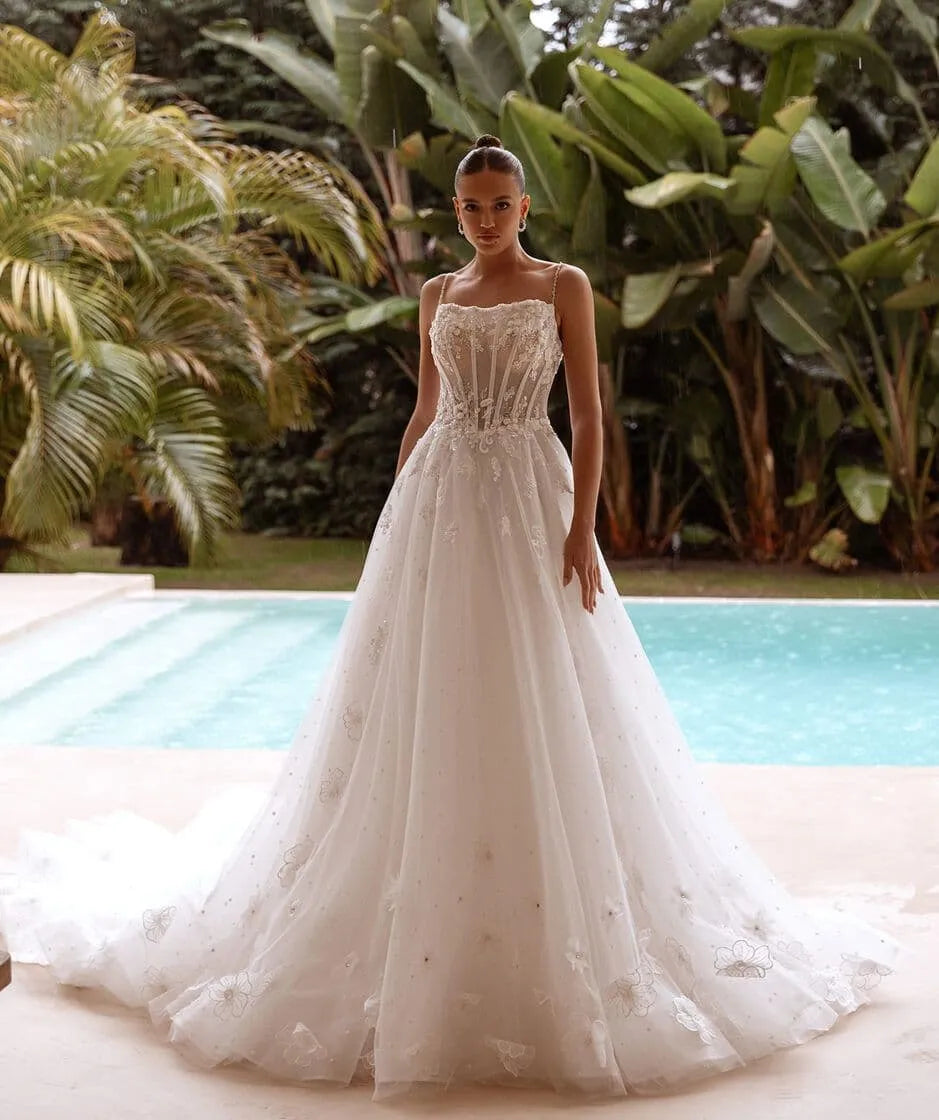 Square Neck Sexy Princess Style Wedding Dresses Sweetheart A-Line White Bridal Gowns Customized