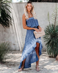 Ocean Breeze Strapless Tie Dye High Low Maxi Dress