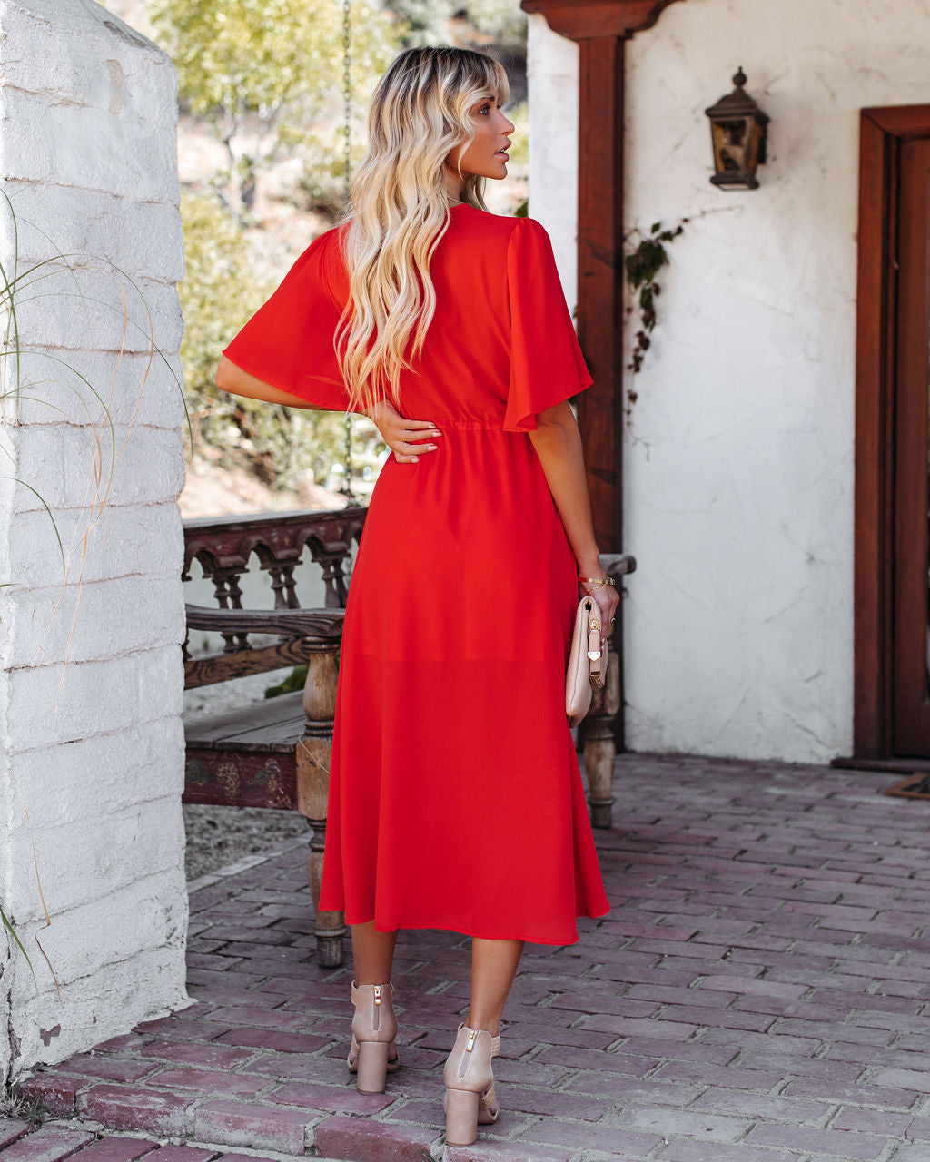 Presidio Embroidered Tassel Midi Dress Tomato Red