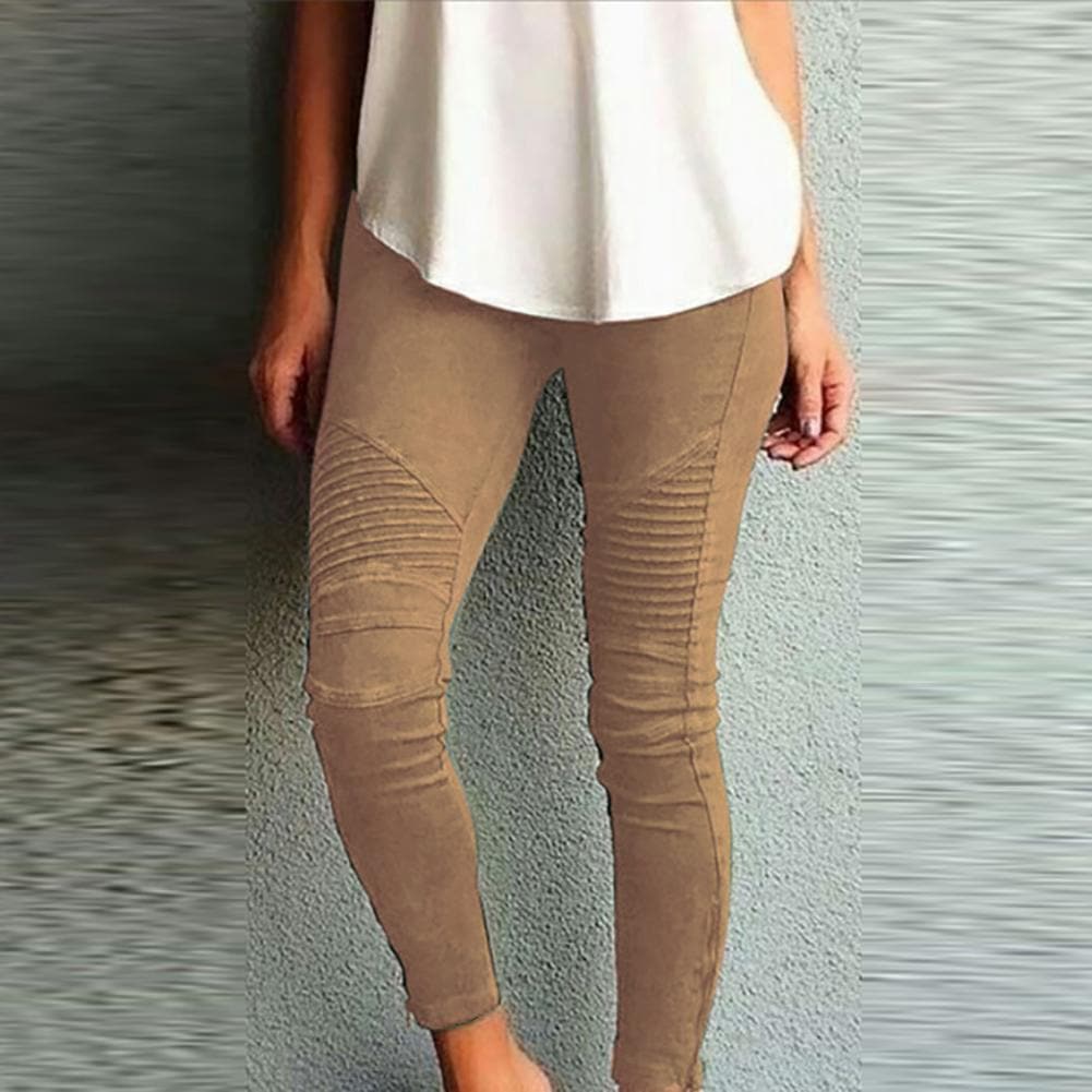 Women Fashion Solid Color Elastic Waistband Slim Skinny Pencil Pant Trouser Leggings Stacked Pants For Women Skinny Pencil Pant