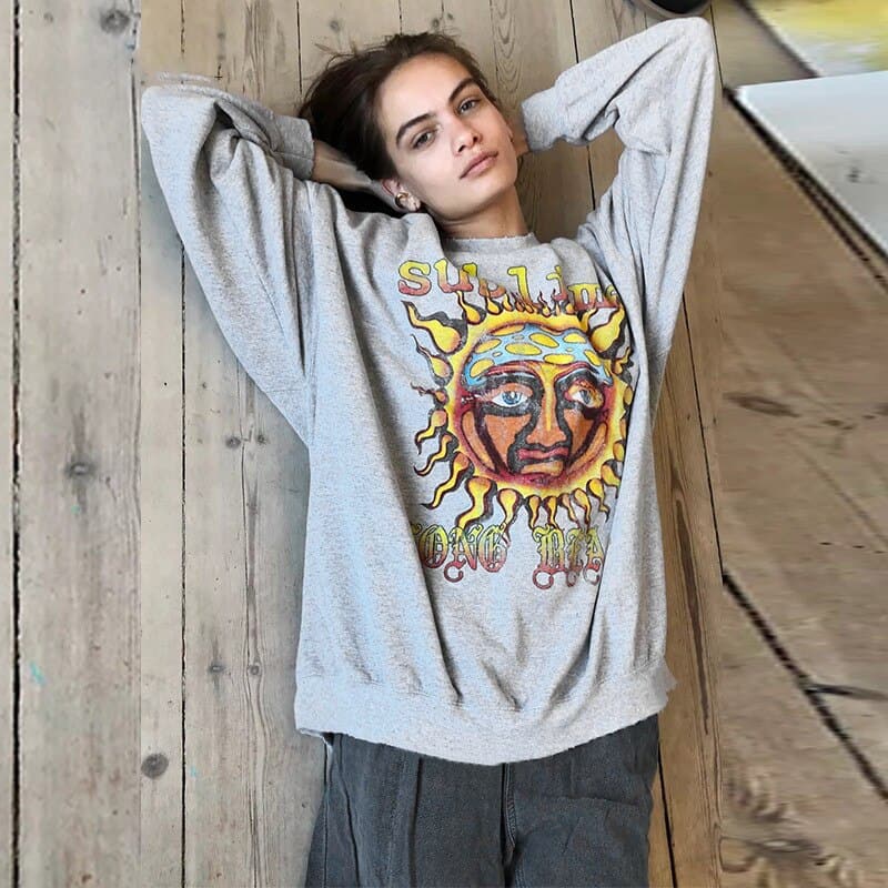 Oversized Hoodies Women Sun Printed Thin Vintage Pullovers O Neck Casual Y2K Streetwear Autumn Outfits Fashion Sweatshirt