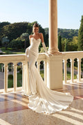 Long Train Dress Sleeveless Gown Bow Court Train Modern Satin Vestido De Novia Wedding Mermaid Princess Bridal
