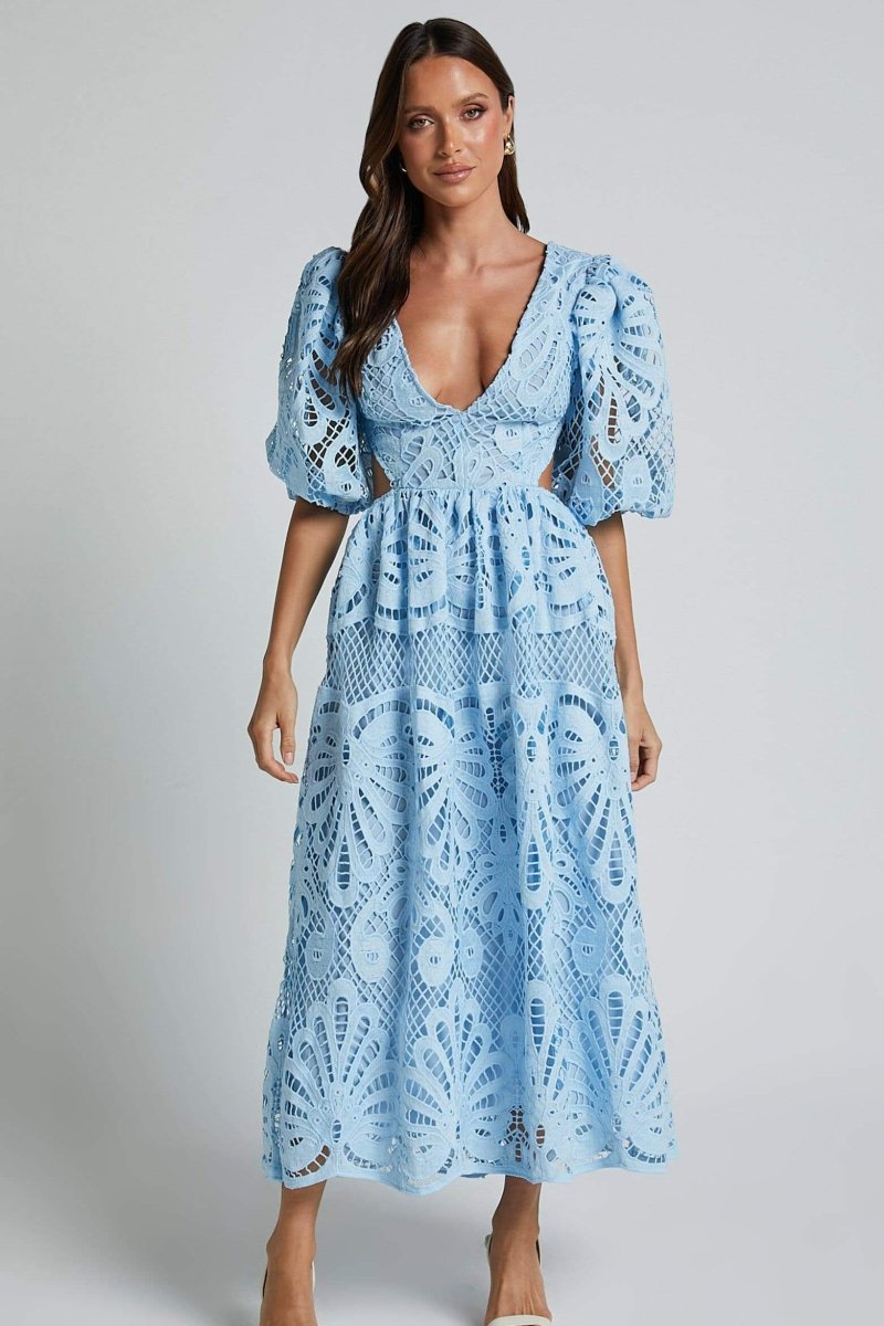 Sandra Embroidered Lace Cut out Midi Dress