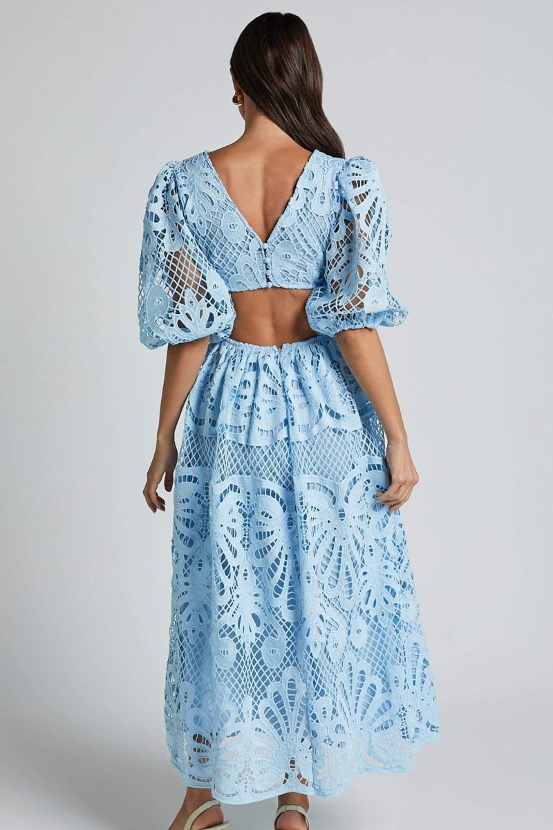 Sandra Embroidered Lace Cut out Midi Dress