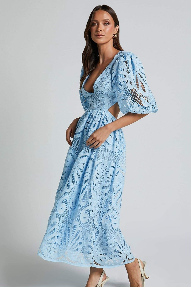 Sandra Embroidered Lace Cut out Midi Dress