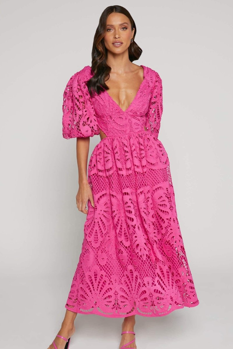 Sandra Embroidered Lace Cut out Midi Dress