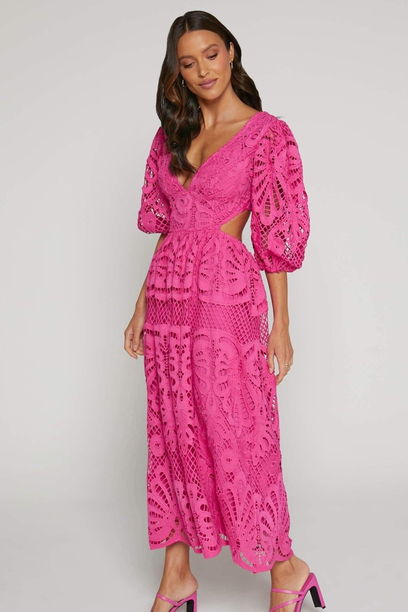 Sandra Embroidered Lace Cut out Midi Dress