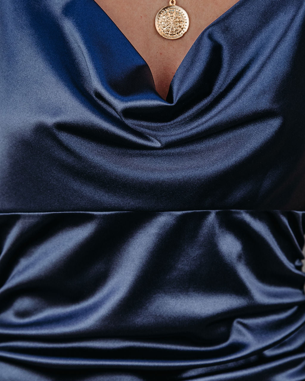 Take Care Satin Cowl Neck Maxi Dress Navy FINAL