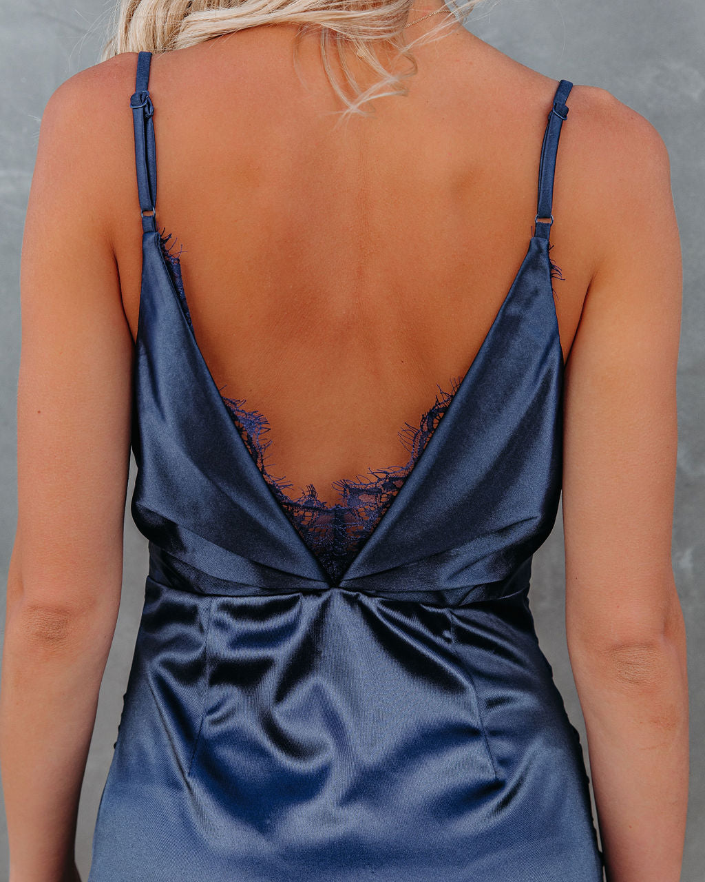 Take Care Satin Cowl Neck Maxi Dress Navy FINAL