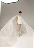 Short Wedding Dress with Thin Straps and a Tulle Cape Princess Court Train White Sleeves Bridal Gowns Satin Modern Vestido De Novia Mermaid