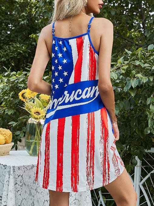 V neck Printed Suspender Mini Dress
