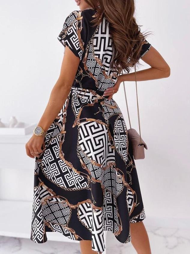 V neck Short sleeved Shirt Dress