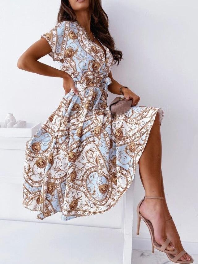 V neck Short sleeved Shirt Dress