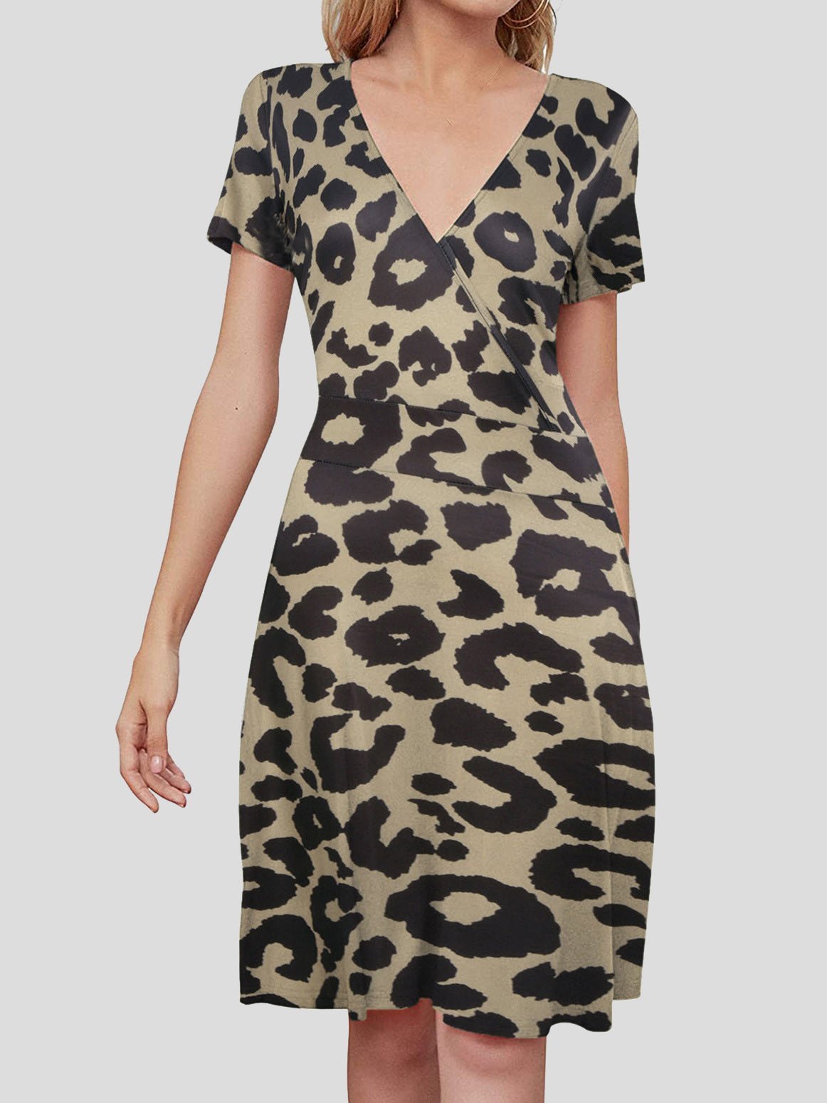 V neck Short sleeved Sun Flower Print Dress
