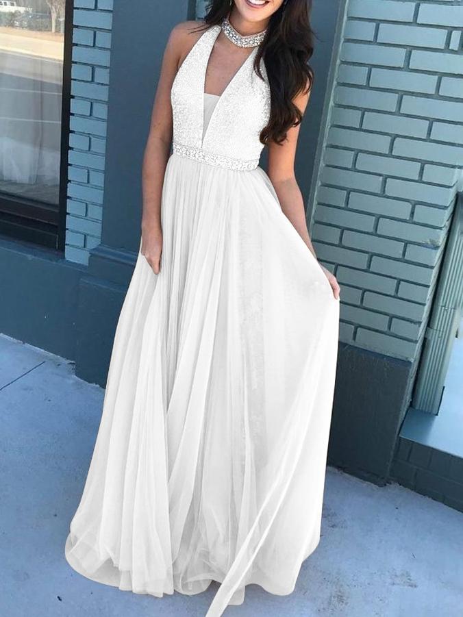 V neck Sleeveless Halterneck Fashion Dress