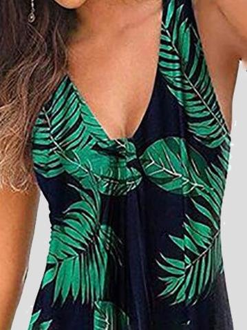 V neck Sleeveless Print Mini Dress