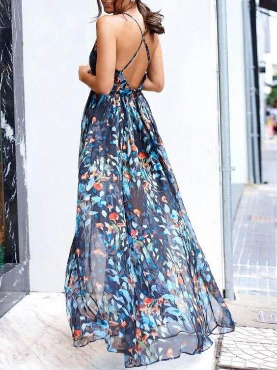 V neck Sling Print Dress
