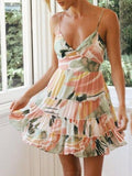 V-neck Stitching Print Dress Ins Street