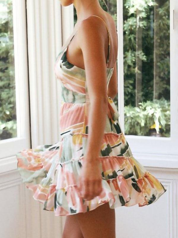 V neck Stitching Print Dress