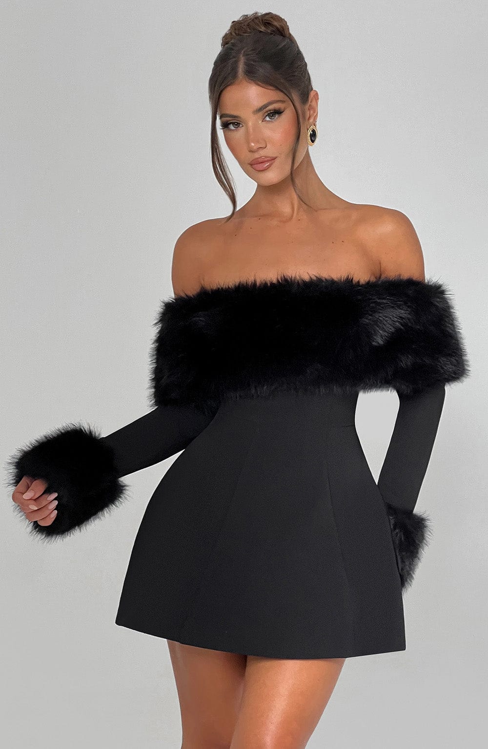 Rory Off Shoulder Fur Sleeve Mini Dress