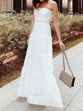 White Color Tube Top Off Shoulder Long Holiday Dress Ins Street