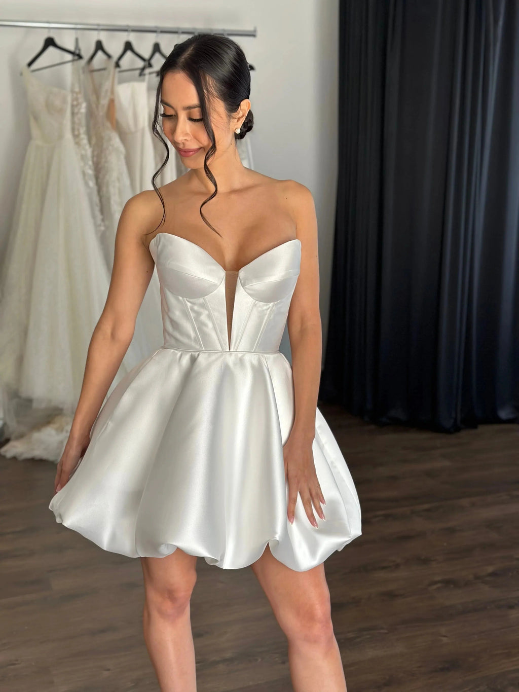 Bubble-Style Skirt Bridal Gown Dress Vestido De Novia Simple Skirt Wedding Dress Satin Bow Court Train