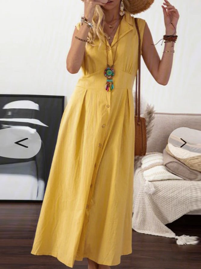 Lapel Vintage Button Sleeveless Dress
