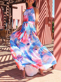 Multicolor Print Halter Neck Sleeveless Dress Ins Street