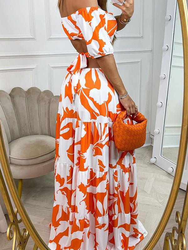 One Shoulder Print Cutout Short Sleeve Dress