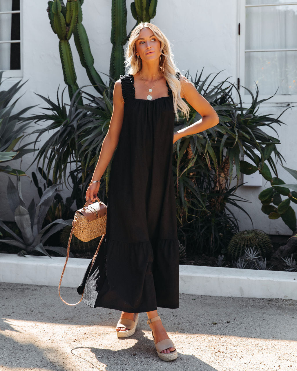 You Are Loved Ruched Strap Maxi Dress Black